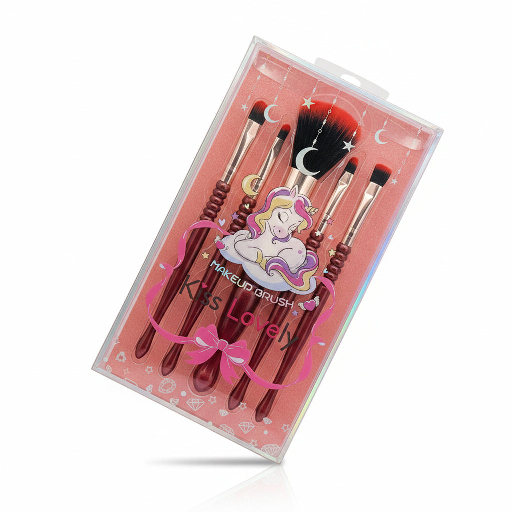 Kiss Lovely Unicorn Makeup Brush Set – Classic Brown Handle