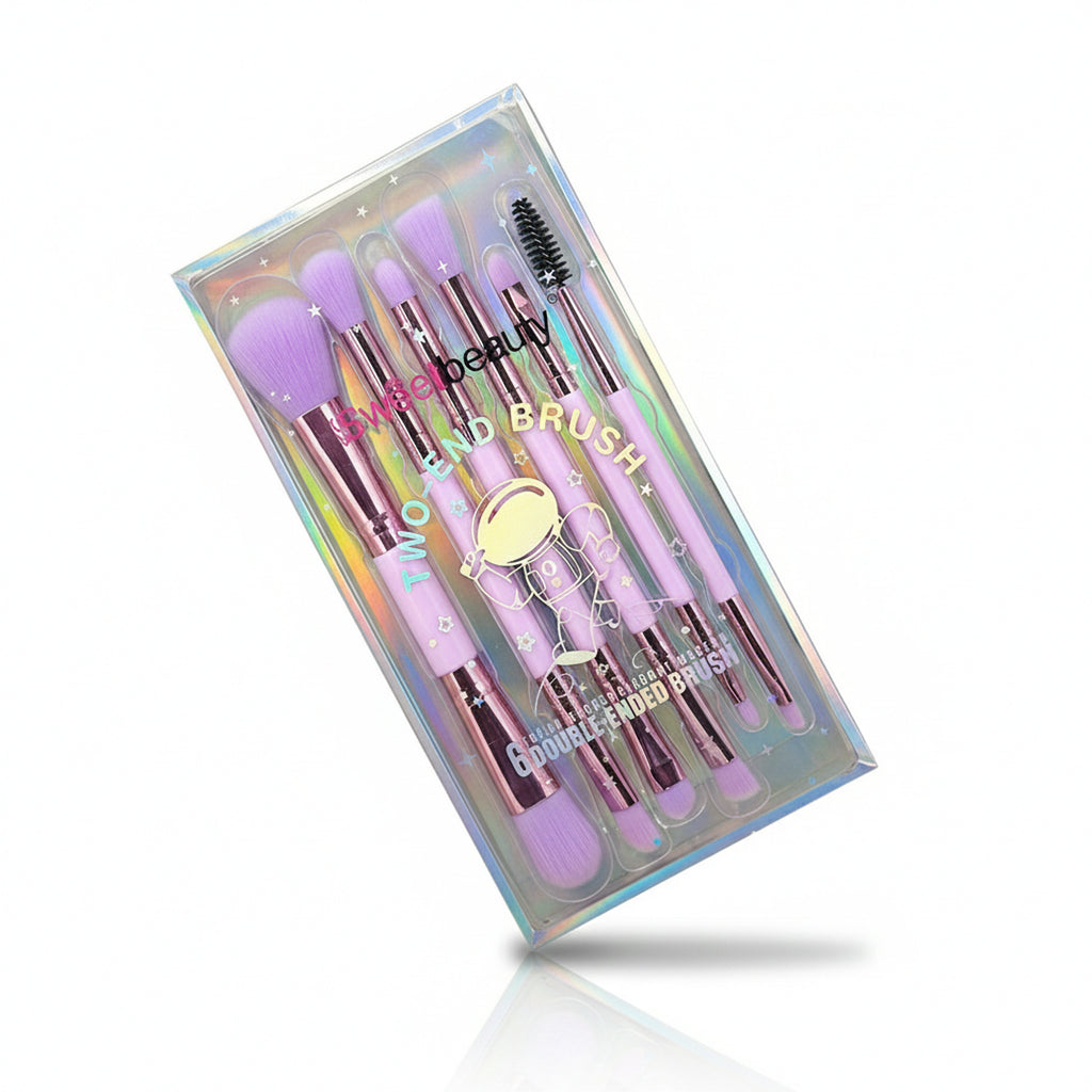 Sweet Beauty 6-Piece Two-End Makeup Brush Set – Purple Series