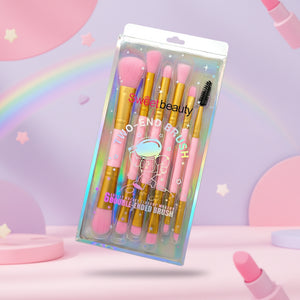 Sweet Beauty 6-Piece Two-End Makeup Brush Set – Pink & Gold Series