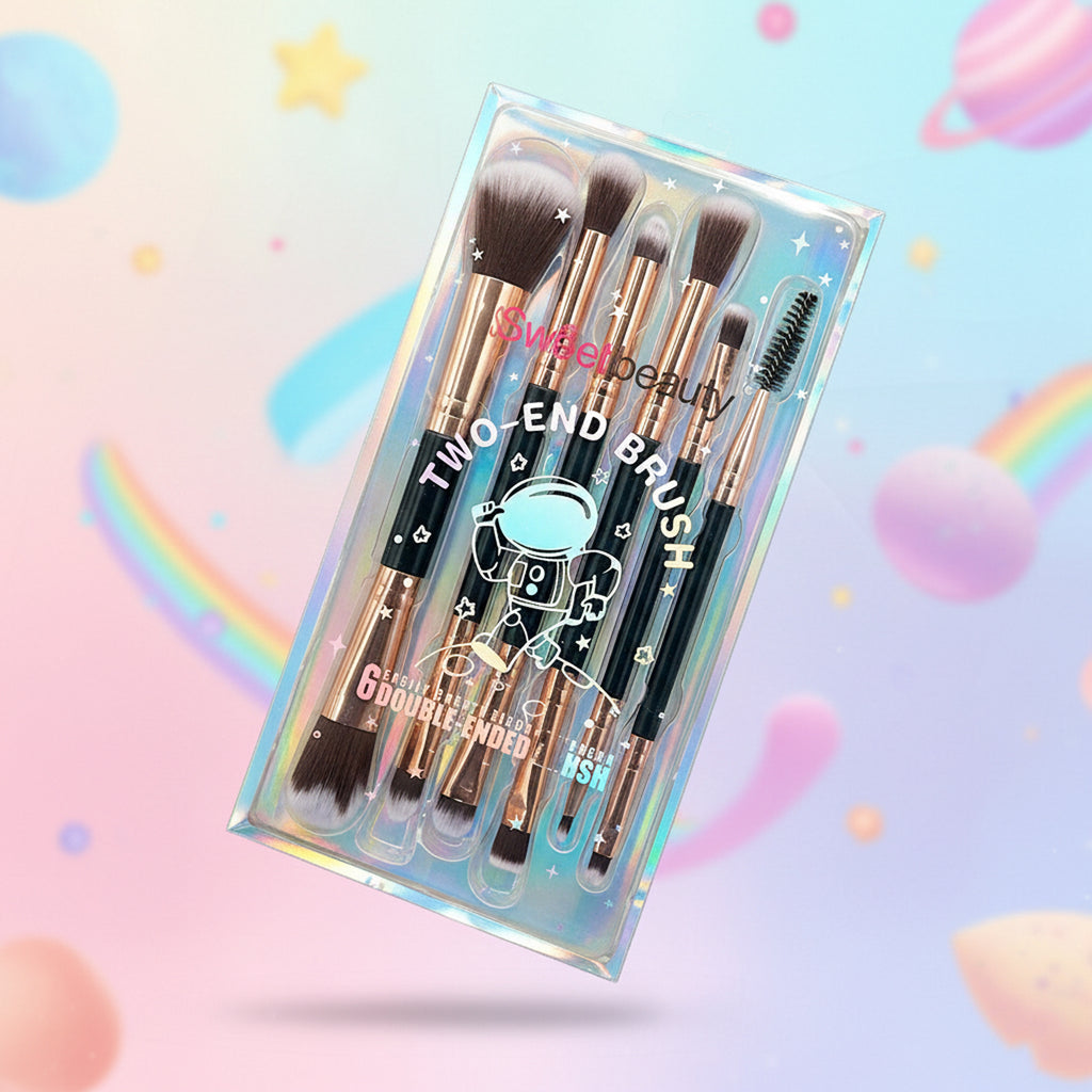 Sweet Beauty 6-Piece Two-End Makeup Brush Set – Classic Black Series