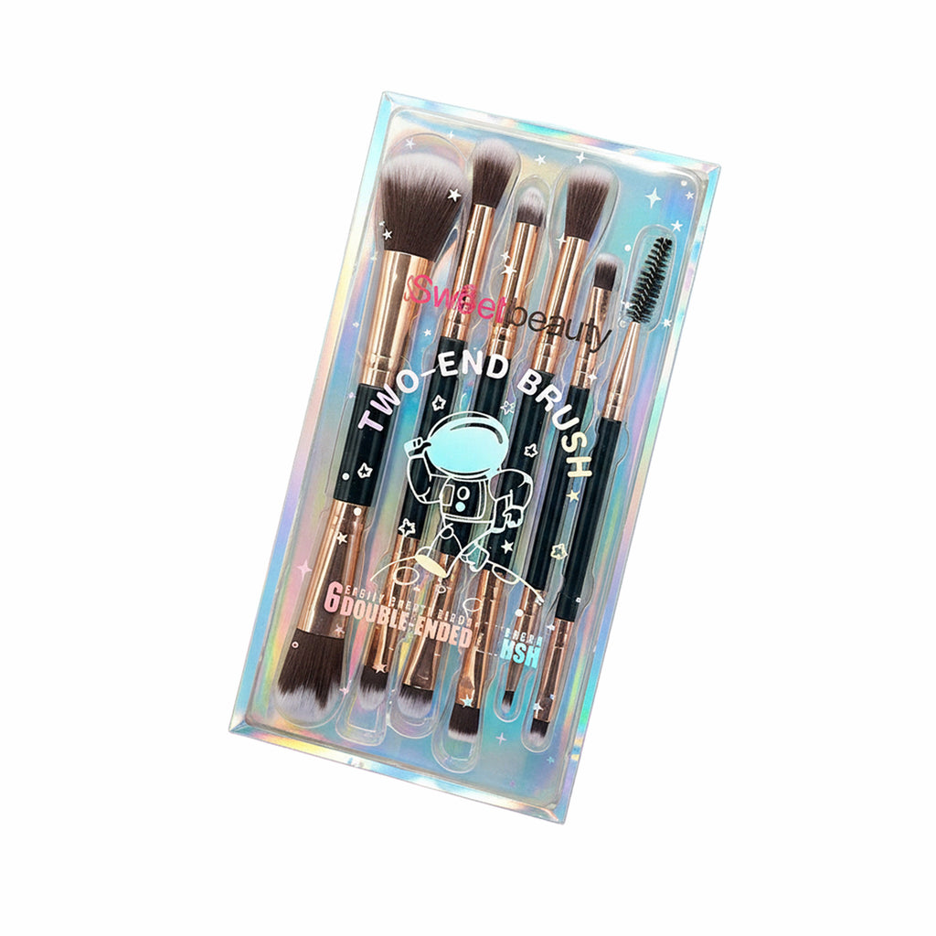 Sweet Beauty 6-Piece Two-End Makeup Brush Set – Classic Black Series