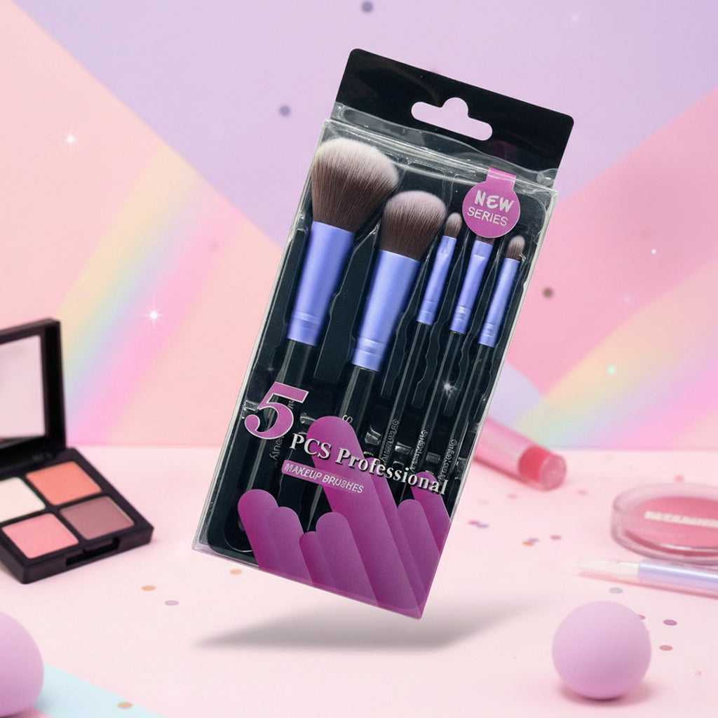 5-Piece Professional Makeup Brush Set – Purple Handle Series