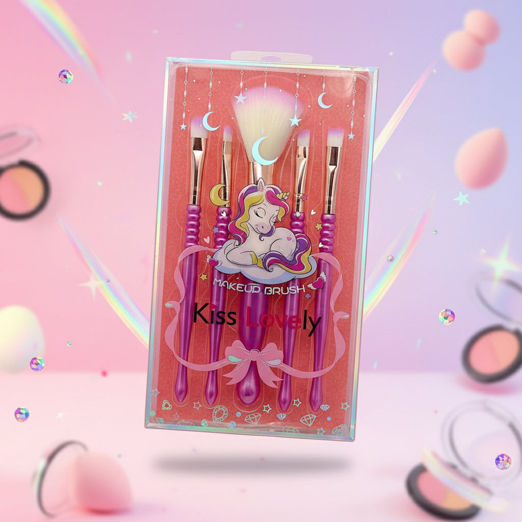 Kiss Lovely Unicorn Makeup Brush Set – Purple Handle