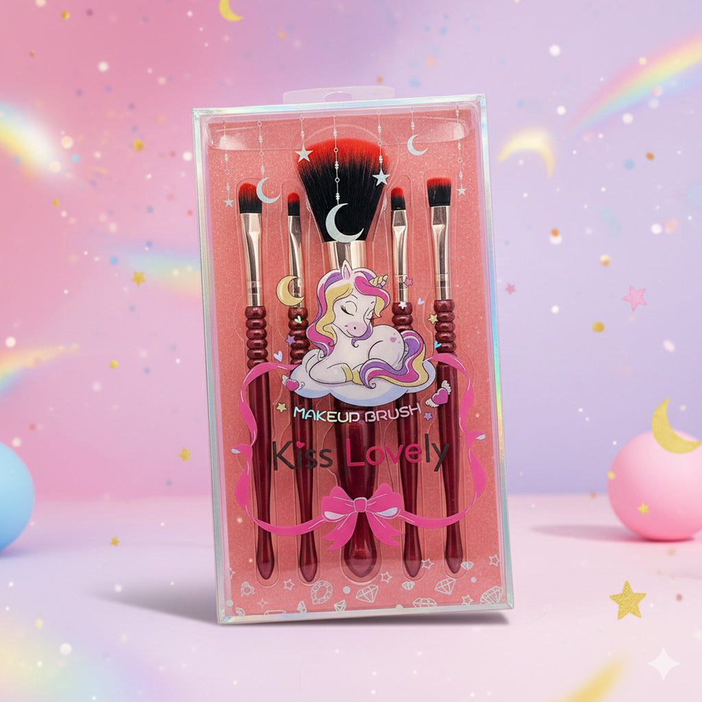Kiss Lovely Unicorn Makeup Brush Set – Classic Brown Handle