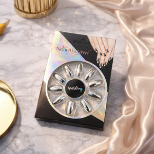 Noor Alazawi Metallic Silver Press On Nails – 12 Pcs