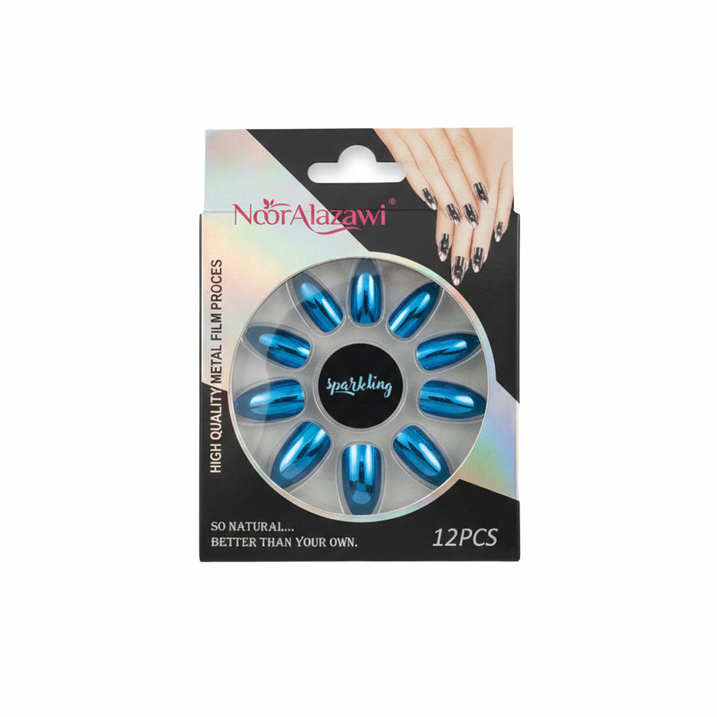 Noor Alazawi Metallic Blue Press On Nails – 12 Pcs
