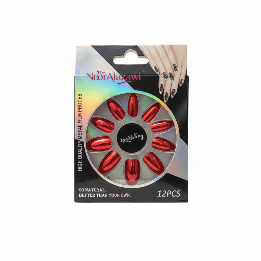 Noor Alazawi Metallic Red Press On Nails – 12 Pcs